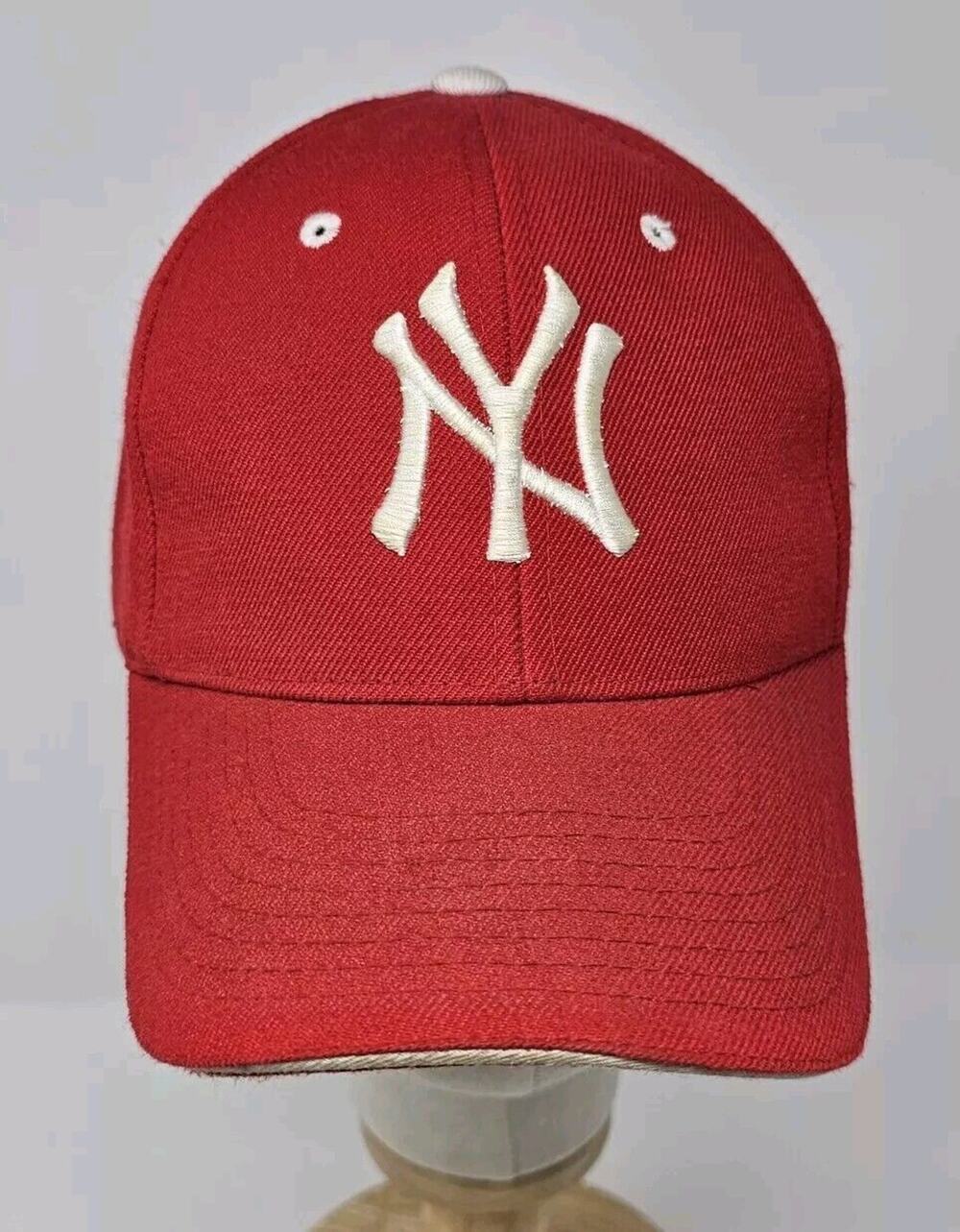 VTG New York Yankees Hat Cap Fitted Baseball Red Wool Blend Embroidery MLB OS